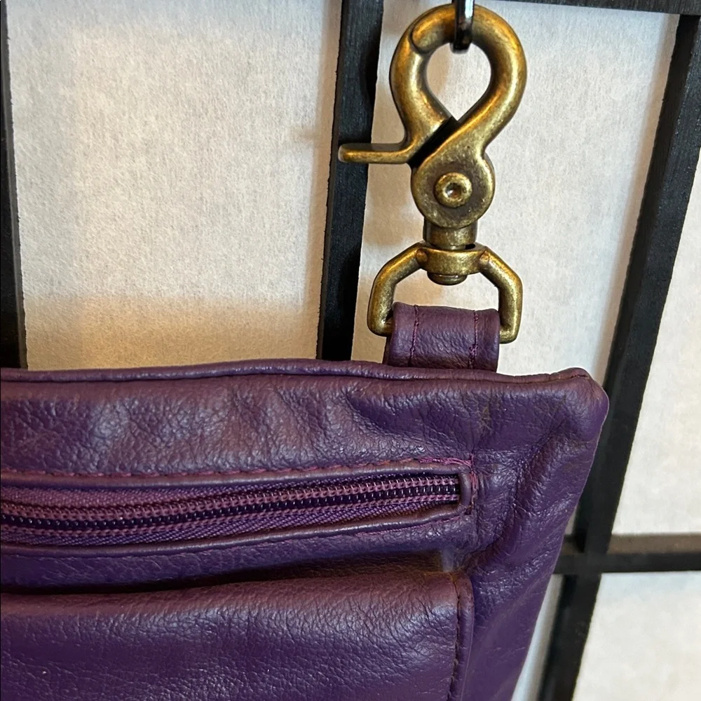 Purple Leather Crossbody Purse with Front Zip and Flap Pocket